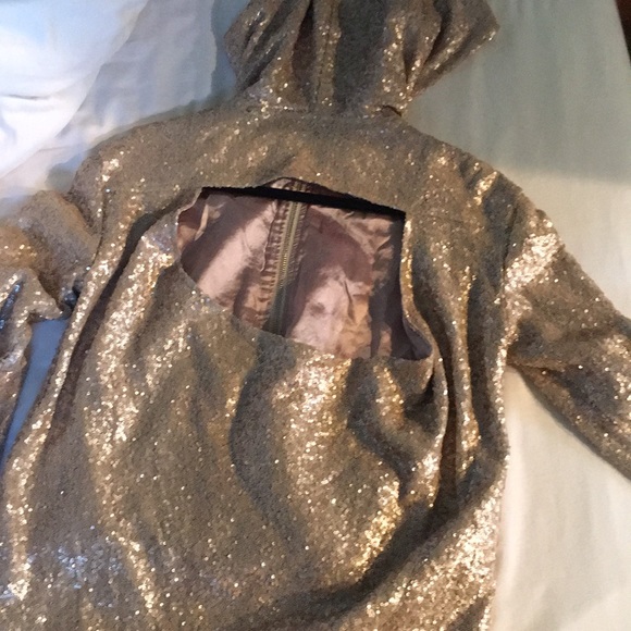 TOBI sequin zip up hoodie cut-out in back - Picture 3 of 3